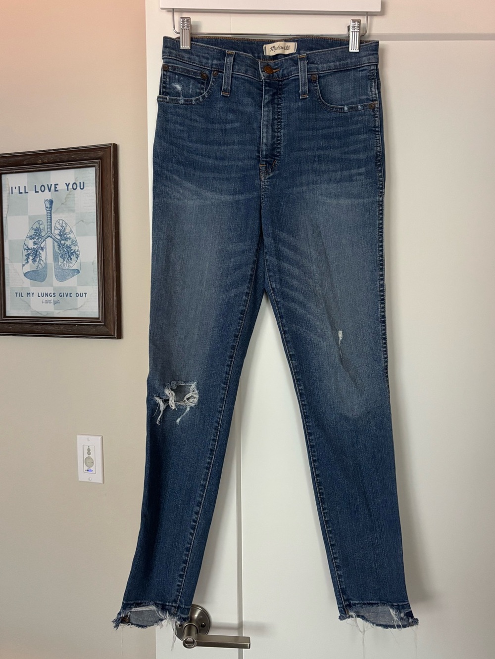 Madewell Dark Blue Distressed High-Rise Skinny Jeans